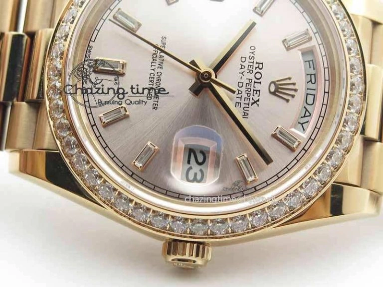 Day Date 40mm RG BP Maker Best Edition Silver Dial Diamond Bezel On RG Bracelet A2836