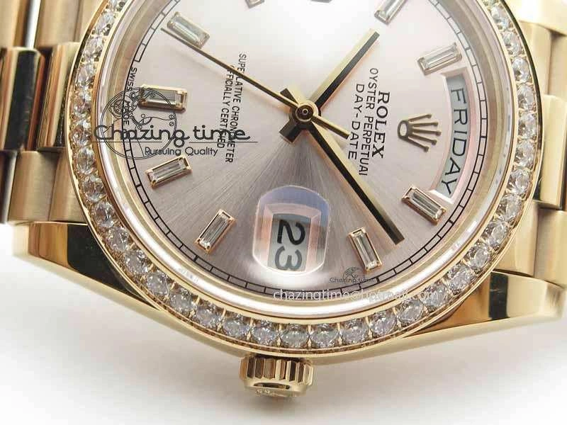 Day Date 40mm RG BP Maker Best Edition Silver Dial Diamond Bezel On RG Bracelet A2836
