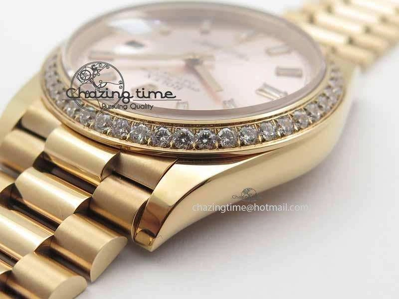 Day Date 40mm RG BP Maker Best Edition Silver Dial Diamond Bezel On RG Bracelet A2836