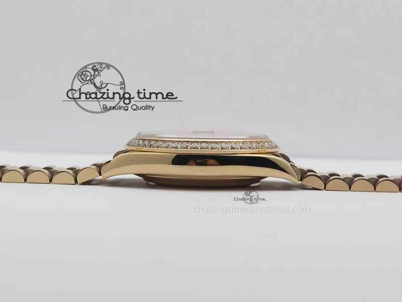 Day Date 40mm RG BP Maker Best Edition Silver Dial Diamond Bezel On RG Bracelet A2836