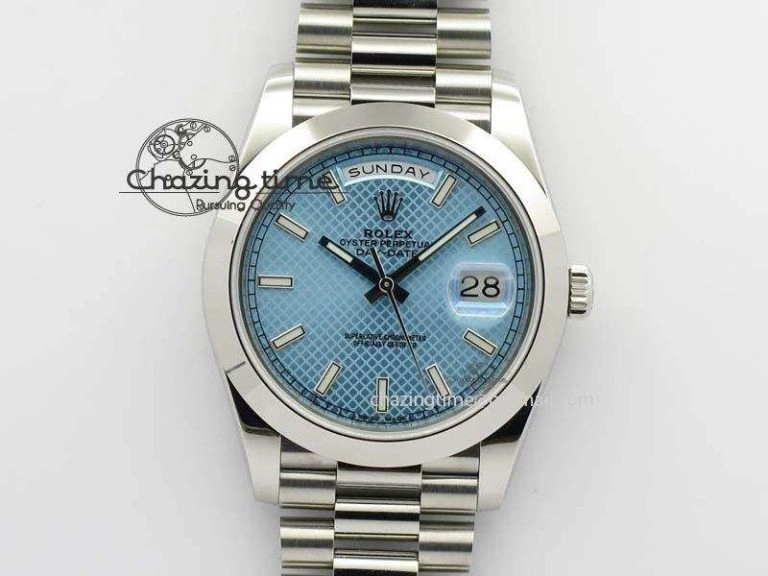 Day-Date 40mm SS 228206 Noob 1:1 Best Edition Textured Ice Blue Dial on SS Bracelet A3255