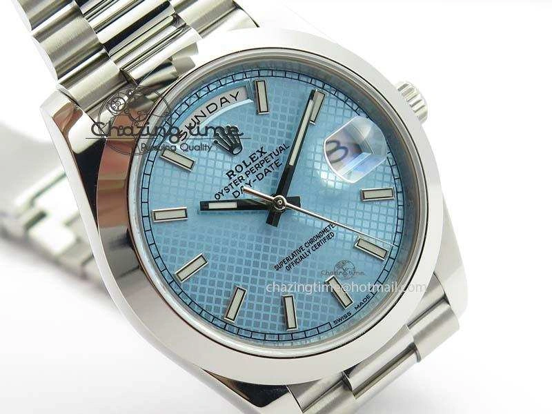 Day-Date 40mm SS 228206 Noob 1:1 Best Edition Textured Ice Blue Dial on SS Bracelet A3255