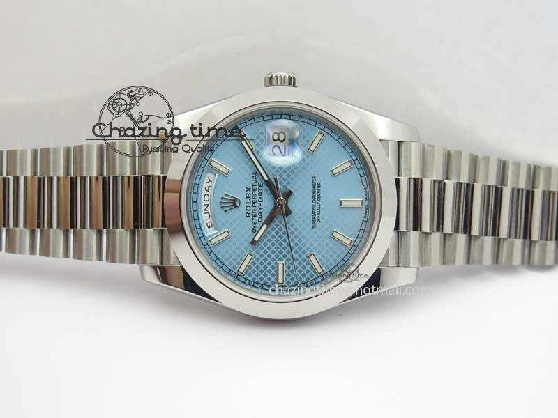 Day-Date 40mm SS 228206 Noob 1:1 Best Edition Textured Ice Blue Dial on SS Bracelet A3255