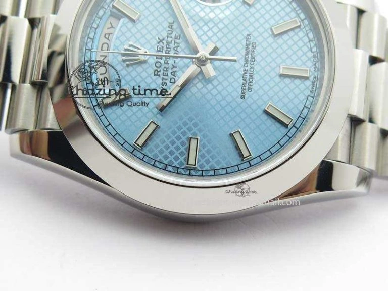 Day-Date 40mm SS 228206 Noob 1:1 Best Edition Textured Ice Blue Dial on SS Bracelet A3255