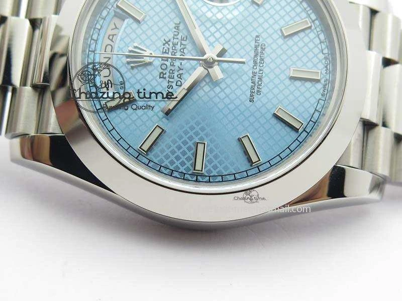 Day-Date 40mm SS 228206 Noob 1:1 Best Edition Textured Ice Blue Dial on SS Bracelet A3255