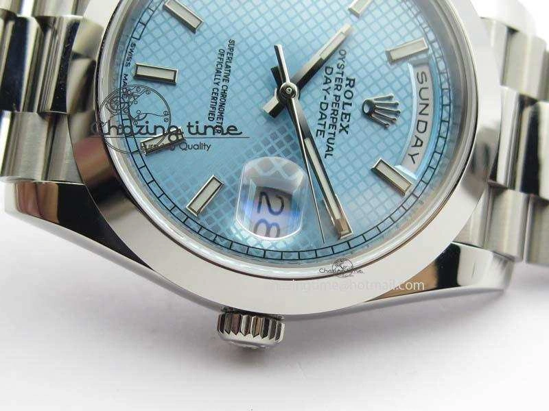 Day-Date 40mm SS 228206 Noob 1:1 Best Edition Textured Ice Blue Dial on SS Bracelet A3255