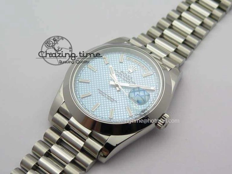 Day-Date 40mm SS 228206 Noob 1:1 Best Edition Textured Ice Blue Dial on SS Bracelet A3255