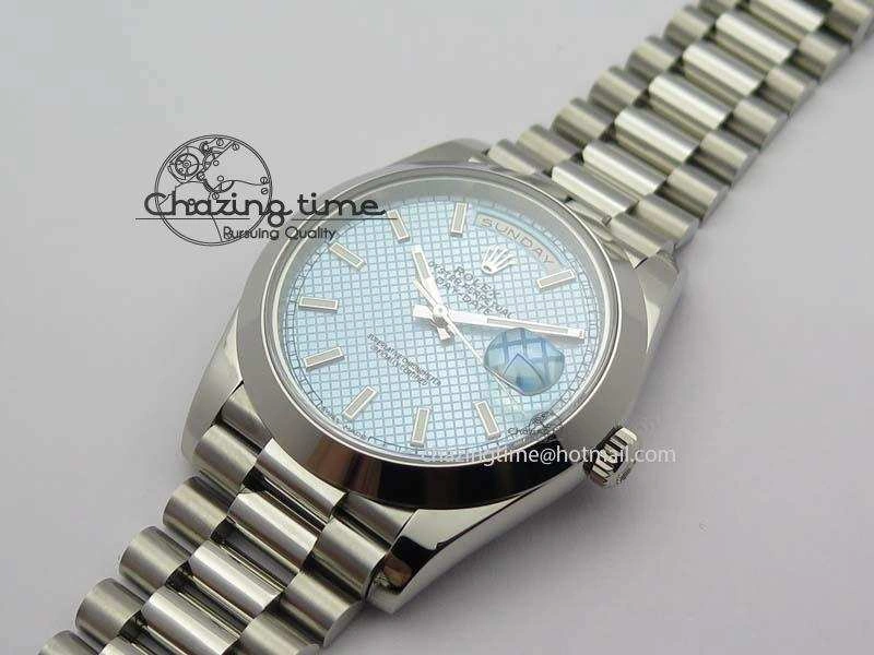 Day-Date 40mm SS 228206 Noob 1:1 Best Edition Textured Ice Blue Dial on SS Bracelet A3255