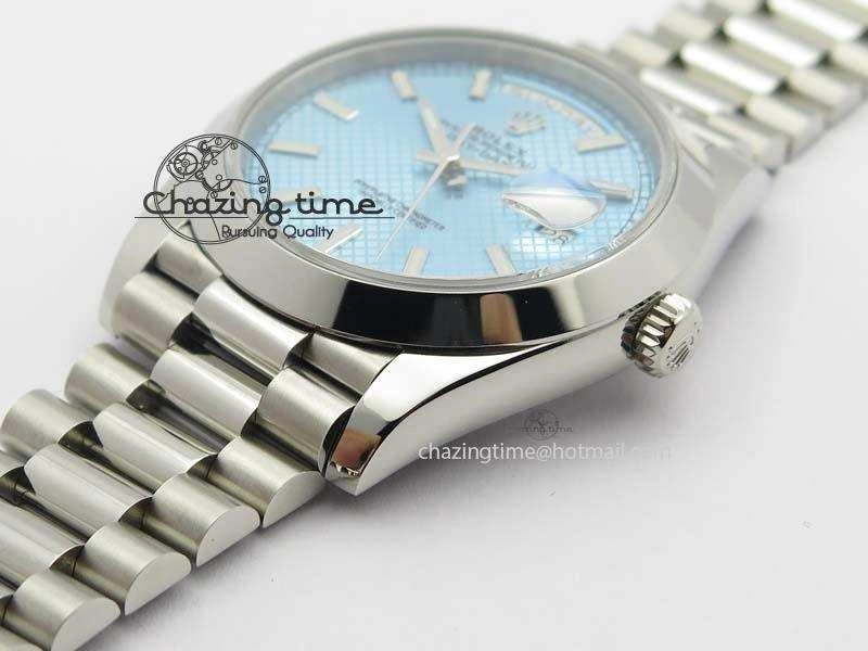 Day-Date 40mm SS 228206 Noob 1:1 Best Edition Textured Ice Blue Dial on SS Bracelet A3255