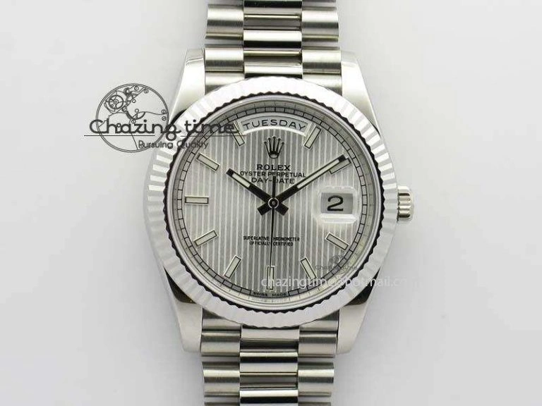 Day-Date 40mm SS 228239 Noob 1:1 Best Edition Textured Silver Dial on SS Bracelet A3255