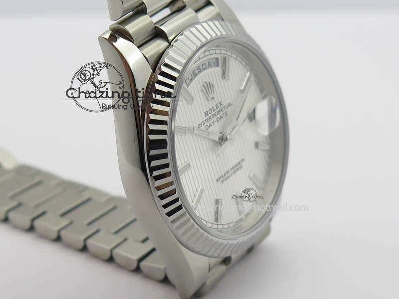Day-Date 40mm SS 228239 Noob 1:1 Best Edition Textured Silver Dial on SS Bracelet A3255