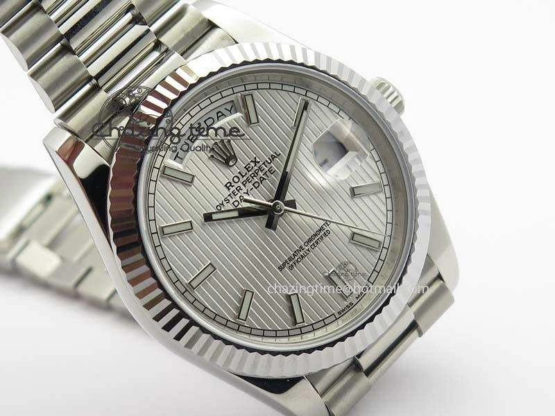 Day-Date 40mm SS 228239 Noob 1:1 Best Edition Textured Silver Dial on SS Bracelet A3255