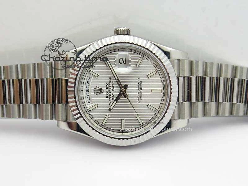 Day-Date 40mm SS 228239 Noob 1:1 Best Edition Textured Silver Dial on SS Bracelet A3255