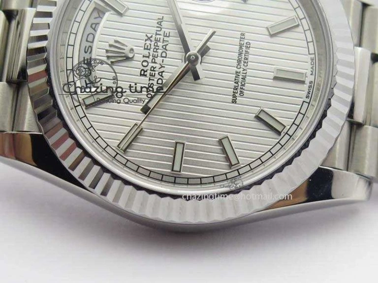 Day-Date 40mm SS 228239 Noob 1:1 Best Edition Textured Silver Dial on SS Bracelet A3255