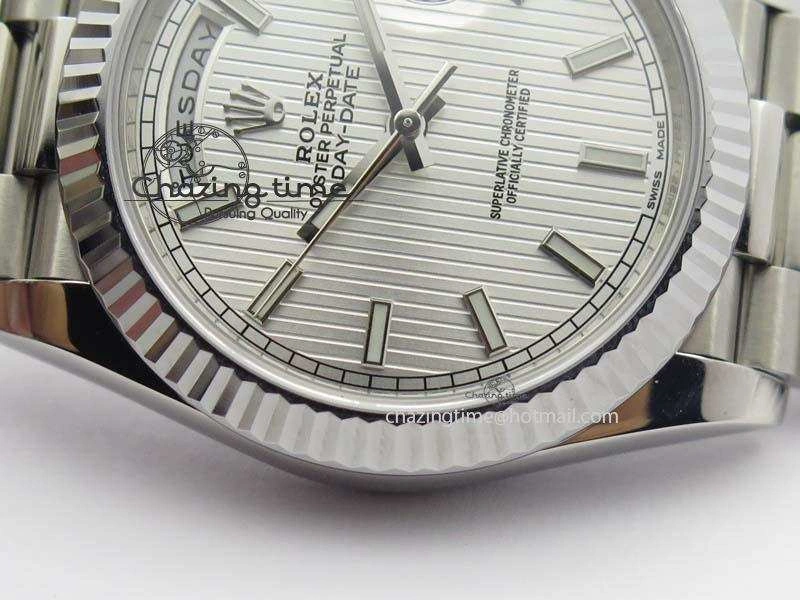 Day-Date 40mm SS 228239 Noob 1:1 Best Edition Textured Silver Dial on SS Bracelet A3255