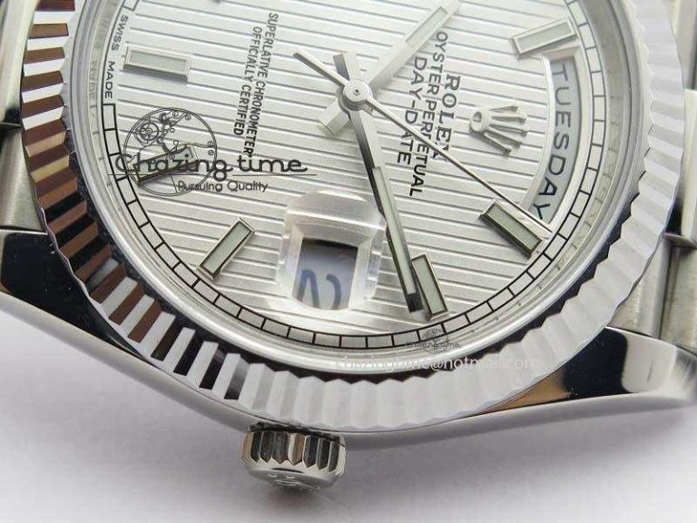 Day-Date 40mm SS 228239 Noob 1:1 Best Edition Textured Silver Dial on SS Bracelet A3255