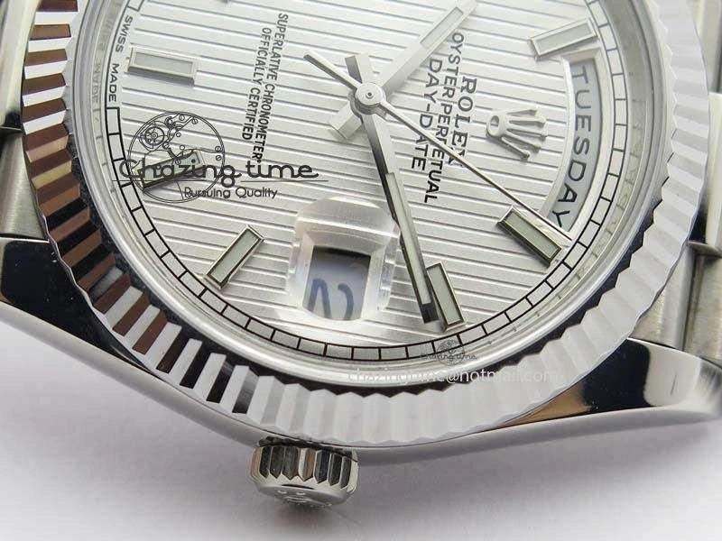 Day-Date 40mm SS 228239 Noob 1:1 Best Edition Textured Silver Dial on SS Bracelet A3255