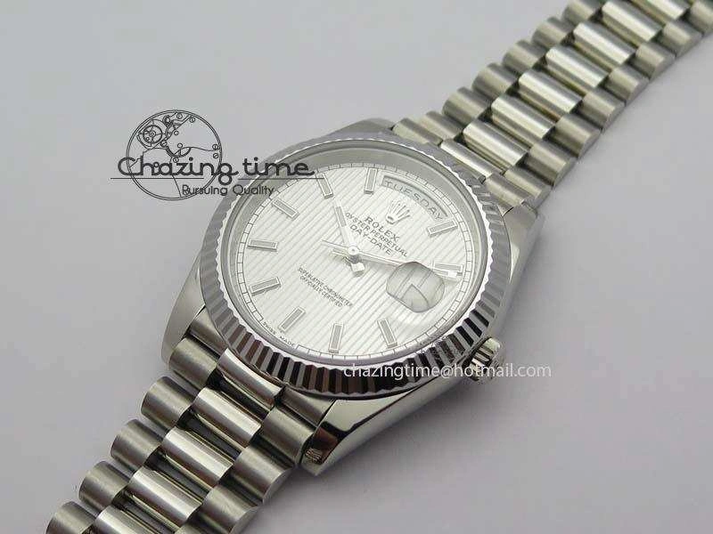 Day-Date 40mm SS 228239 Noob 1:1 Best Edition Textured Silver Dial on SS Bracelet A3255