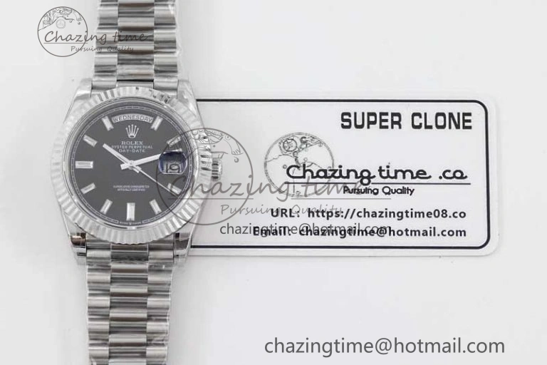 Day Date 40mm SS 904L Steel TWF 1:1 Best Edition Black Crystal Dial on SS Bracelet A2836