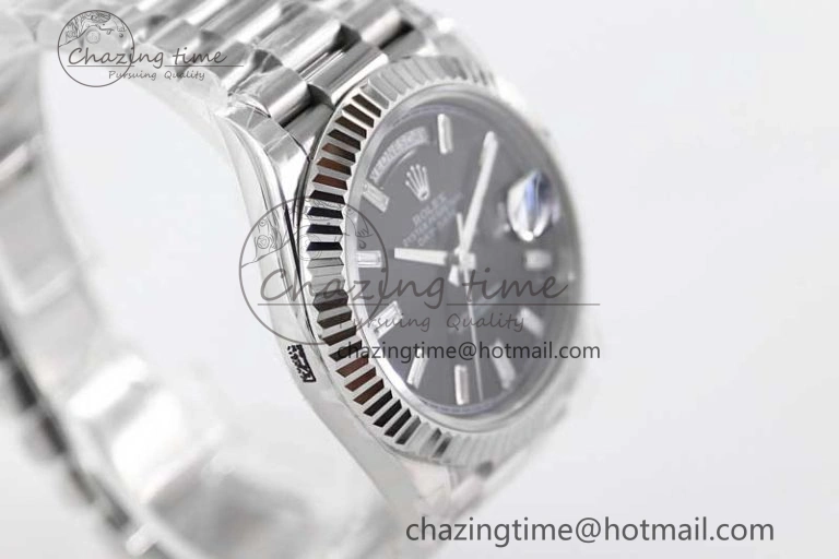 Day Date 40mm SS 904L Steel TWF 1:1 Best Edition Black Crystal Dial on SS Bracelet A2836