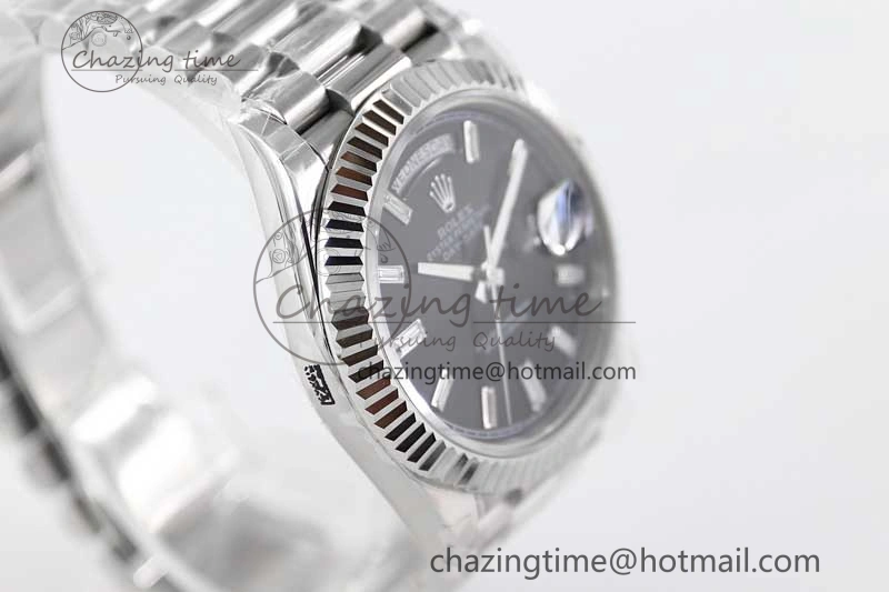 Day Date 40mm SS 904L Steel TWF 1:1 Best Edition Black Crystal Dial on SS Bracelet A2836