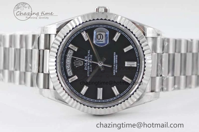 Day Date 40mm SS 904L Steel TWF 1:1 Best Edition Black Crystal Dial on SS Bracelet A2836