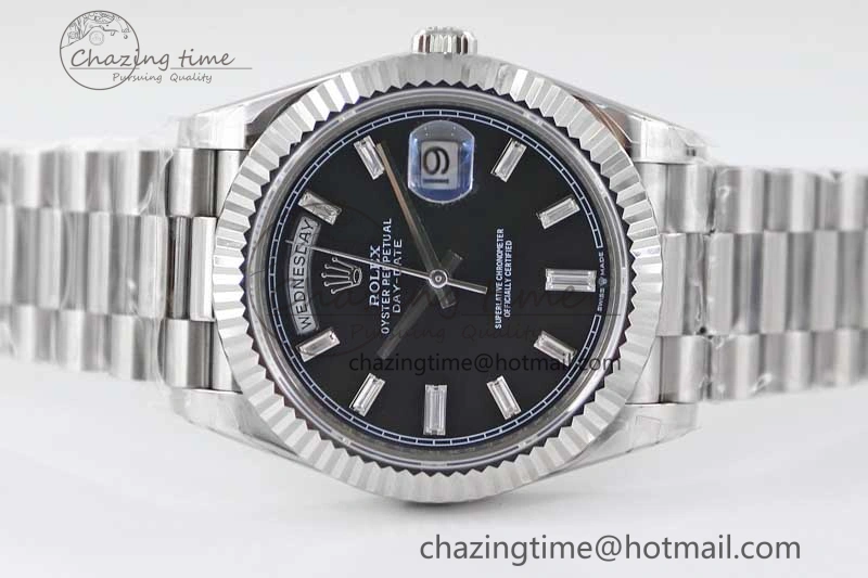 Day Date 40mm SS 904L Steel TWF 1:1 Best Edition Black Crystal Dial on SS Bracelet A2836