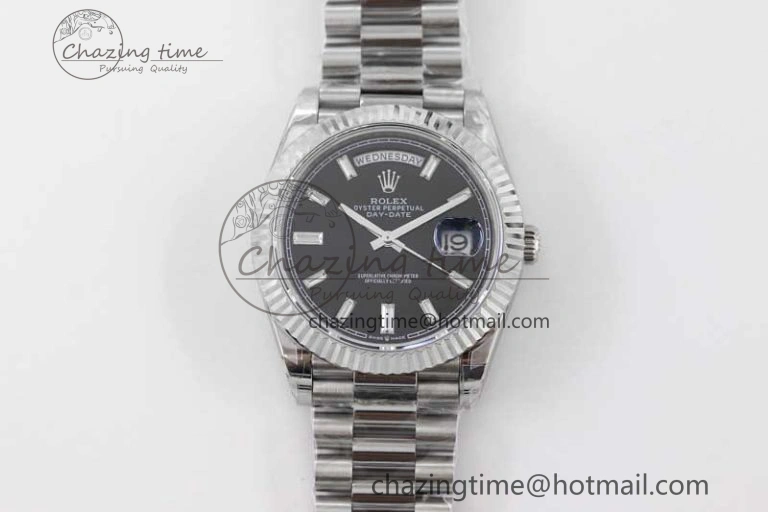 Day Date 40mm SS 904L Steel TWF 1:1 Best Edition Black Crystal Dial on SS Bracelet A2836