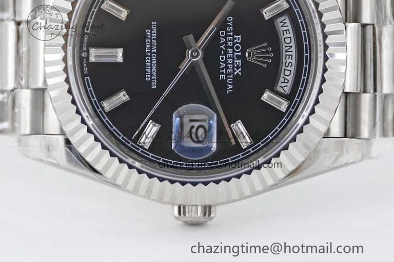 Day Date 40mm SS 904L Steel TWF 1:1 Best Edition Black Crystal Dial on SS Bracelet A2836
