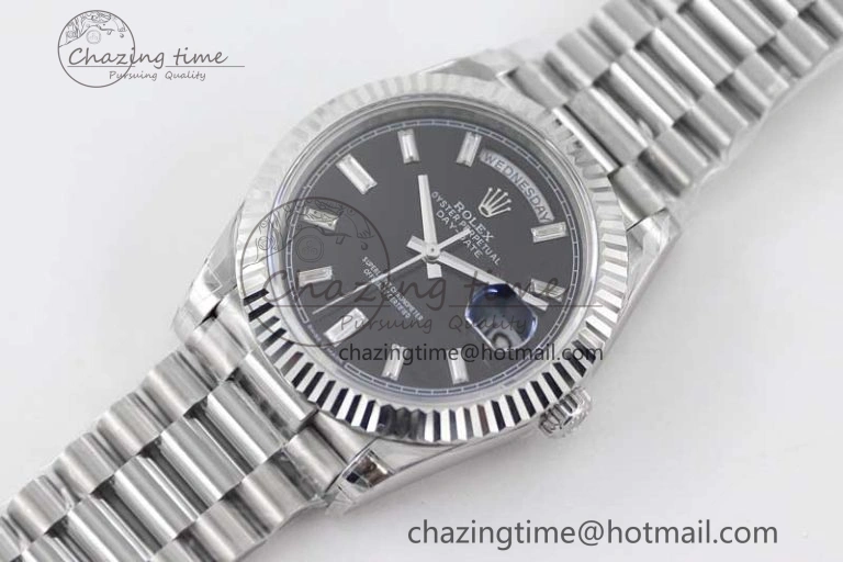 Day Date 40mm SS 904L Steel TWF 1:1 Best Edition Black Crystal Dial on SS Bracelet A2836