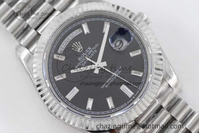Day Date 40mm SS 904L Steel TWF 1:1 Best Edition Black Crystal Dial on SS Bracelet A2836