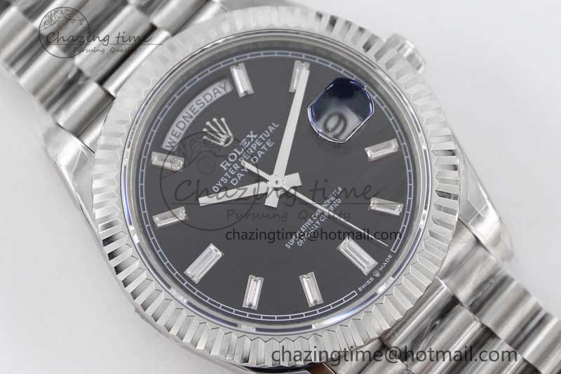 Day Date 40mm SS 904L Steel TWF 1:1 Best Edition Black Crystal Dial on SS Bracelet A2836