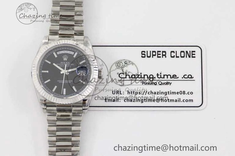 Day Date 40mm SS 904L Steel TWF 1:1 Best Edition Black Dial on SS Bracelet A2836