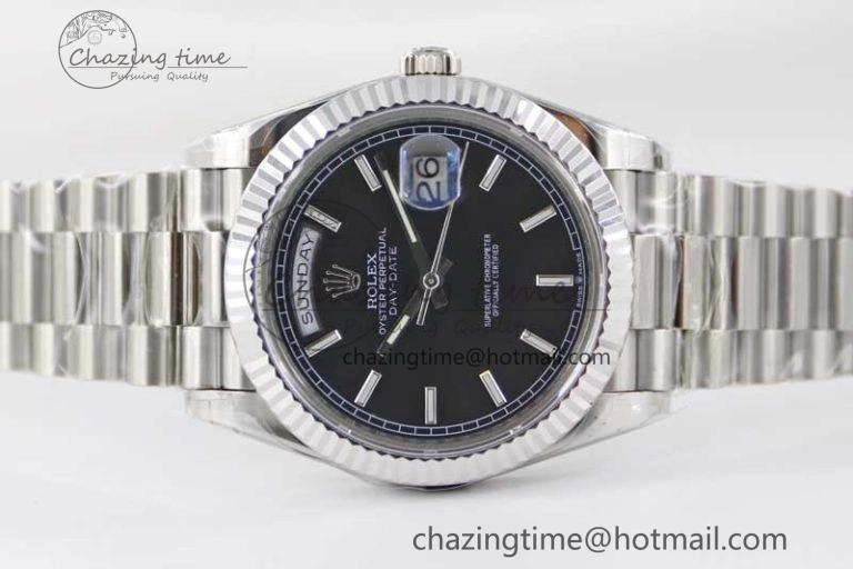 Day Date 40mm SS 904L Steel TWF 1:1 Best Edition Black Dial on SS Bracelet A2836