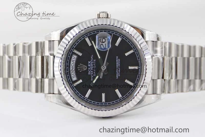 Day Date 40mm SS 904L Steel TWF 1:1 Best Edition Black Dial on SS Bracelet A2836