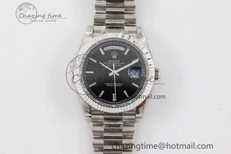 Day Date 40mm SS 904L Steel TWF 1:1 Best Edition Black Dial on SS Bracelet A2836