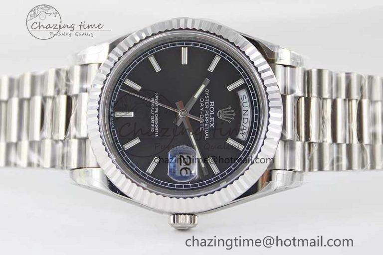 Day Date 40mm SS 904L Steel TWF 1:1 Best Edition Black Dial on SS Bracelet A2836