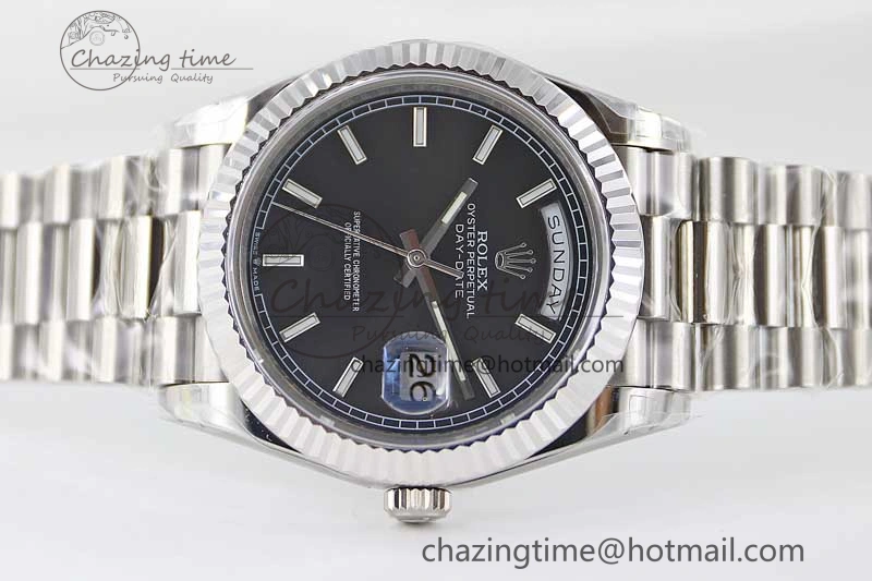 Day Date 40mm SS 904L Steel TWF 1:1 Best Edition Black Dial on SS Bracelet A2836