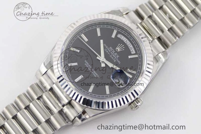 Day Date 40mm SS 904L Steel TWF 1:1 Best Edition Black Dial on SS Bracelet A2836