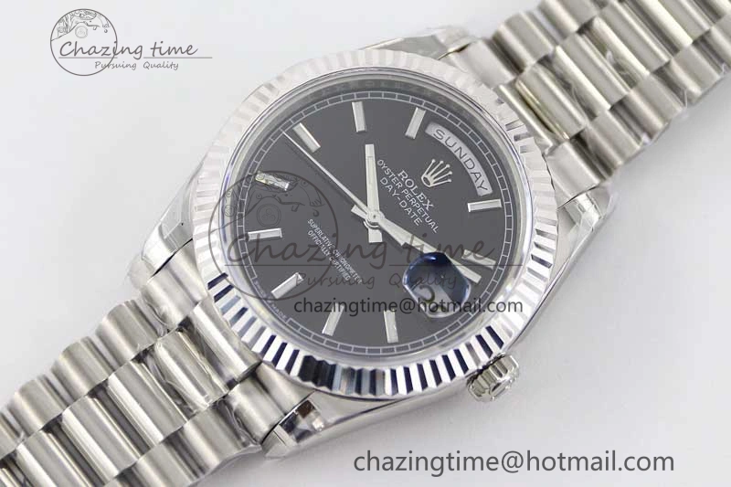 Day Date 40mm SS 904L Steel TWF 1:1 Best Edition Black Dial on SS Bracelet A2836