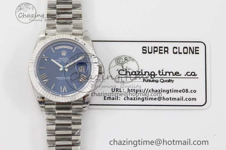Day Date 40mm SS 904L Steel TWF 1:1 Best Edition Blue Roman Dial on SS Bracelet A2836
