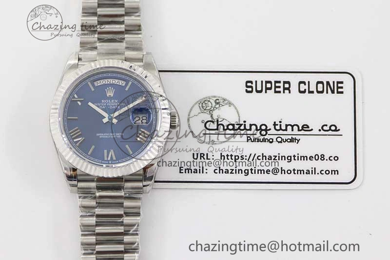 Day Date 40mm SS 904L Steel TWF 1:1 Best Edition Blue Roman Dial on SS Bracelet A2836