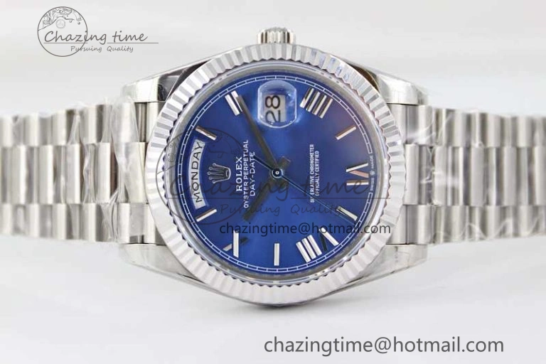 Day Date 40mm SS 904L Steel TWF 1:1 Best Edition Blue Roman Dial on SS Bracelet A2836