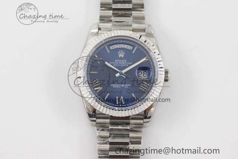 Day Date 40mm SS 904L Steel TWF 1:1 Best Edition Blue Roman Dial on SS Bracelet A2836