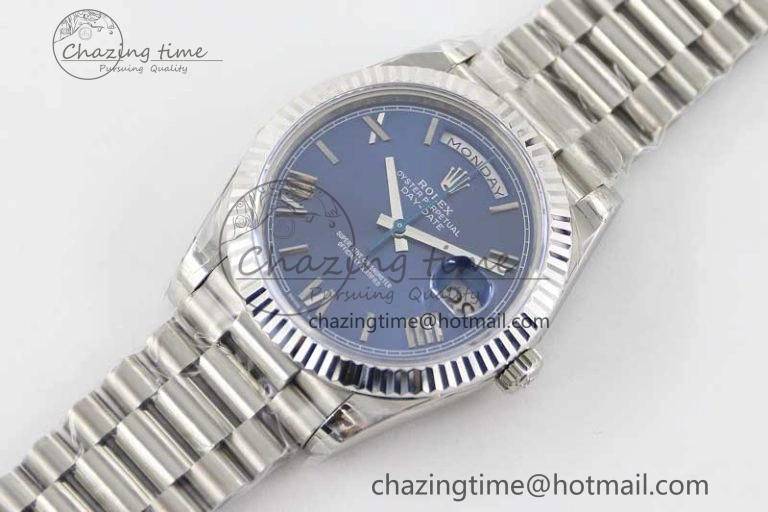Day Date 40mm SS 904L Steel TWF 1:1 Best Edition Blue Roman Dial on SS Bracelet A2836