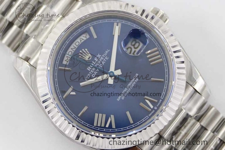 Day Date 40mm SS 904L Steel TWF 1:1 Best Edition Blue Roman Dial on SS Bracelet A2836