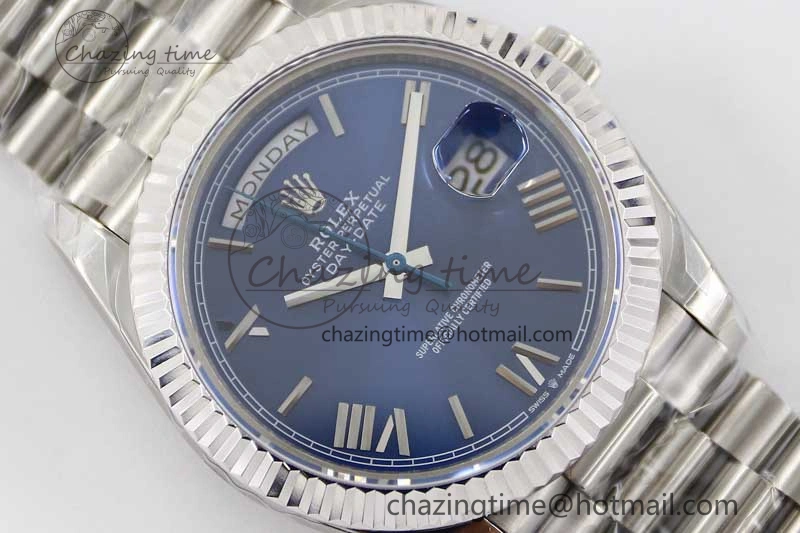 Day Date 40mm SS 904L Steel TWF 1:1 Best Edition Blue Roman Dial on SS Bracelet A2836