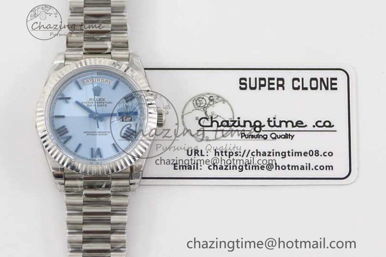 Day Date 40mm SS 904L Steel TWF 1:1 Best Edition Blue Roman Dial on SS Bracelet A2836
