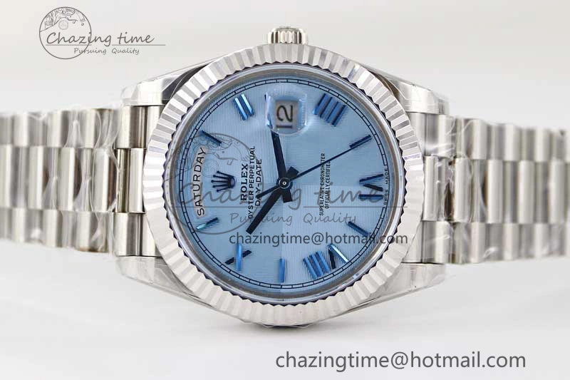 Day Date 40mm SS 904L Steel TWF 1:1 Best Edition Blue Roman Dial on SS Bracelet A2836
