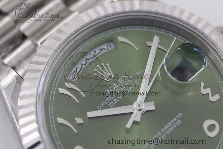 Day Date 40mm SS 904L Steel TWF 1:1 Best Edition Green Arabic Dial on SS Bracelet A2836